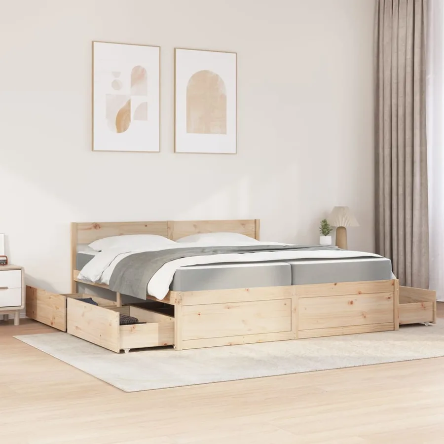 Lit avec tiroirs et matelas 200x200 cm bois massif de pin - 3