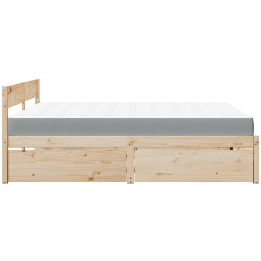 Lit avec tiroirs et matelas 200x200 cm bois massif de pin - 5