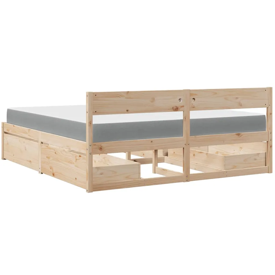 Lit avec tiroirs et matelas 200x200 cm bois massif de pin - 6