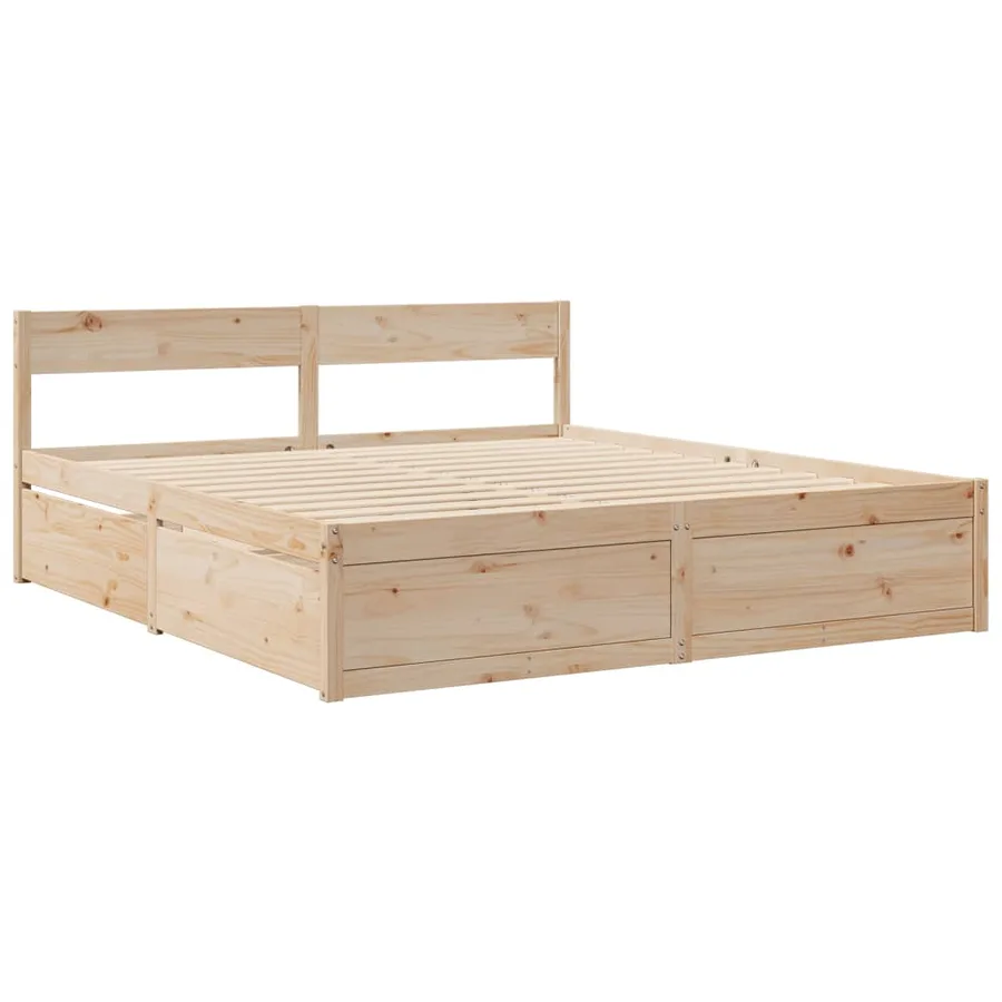 Lit avec tiroirs et matelas 200x200 cm bois massif de pin - 7