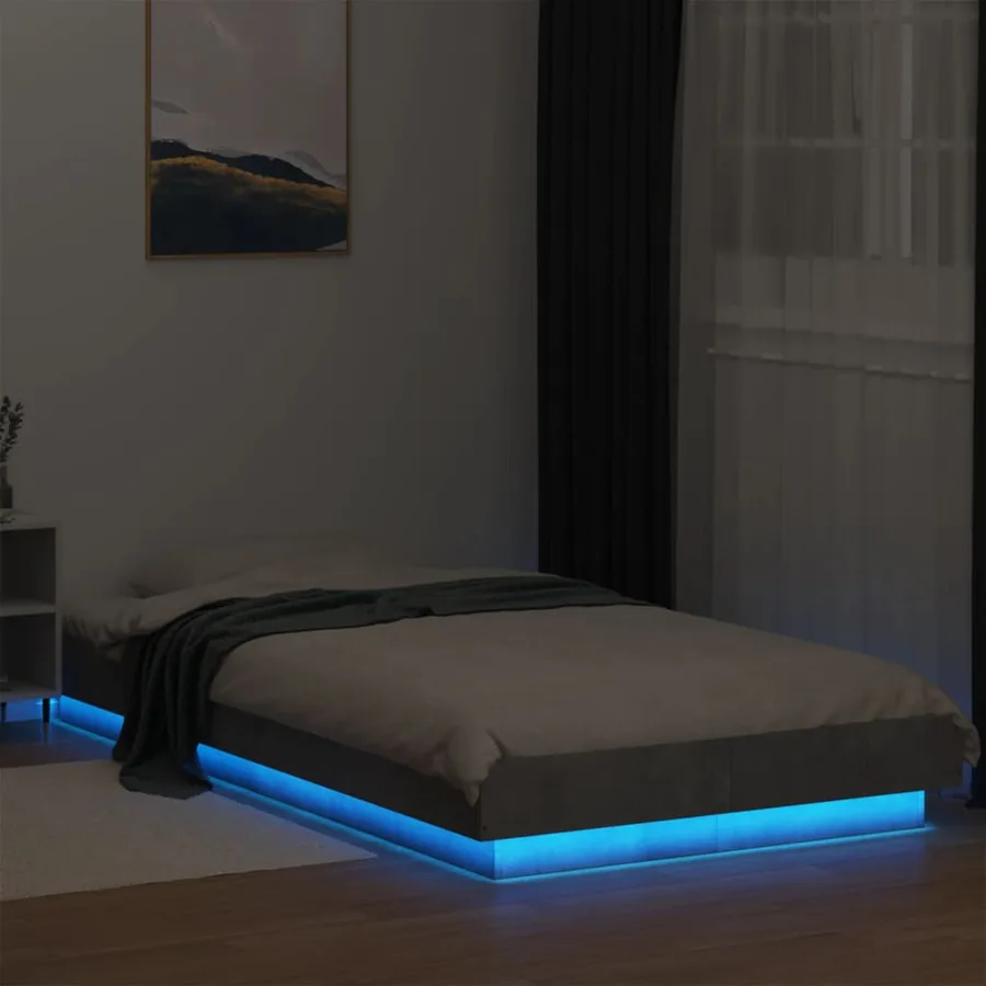 Cadre de lit et lumières LED sans matelas gris béton 90x200 cm - 4