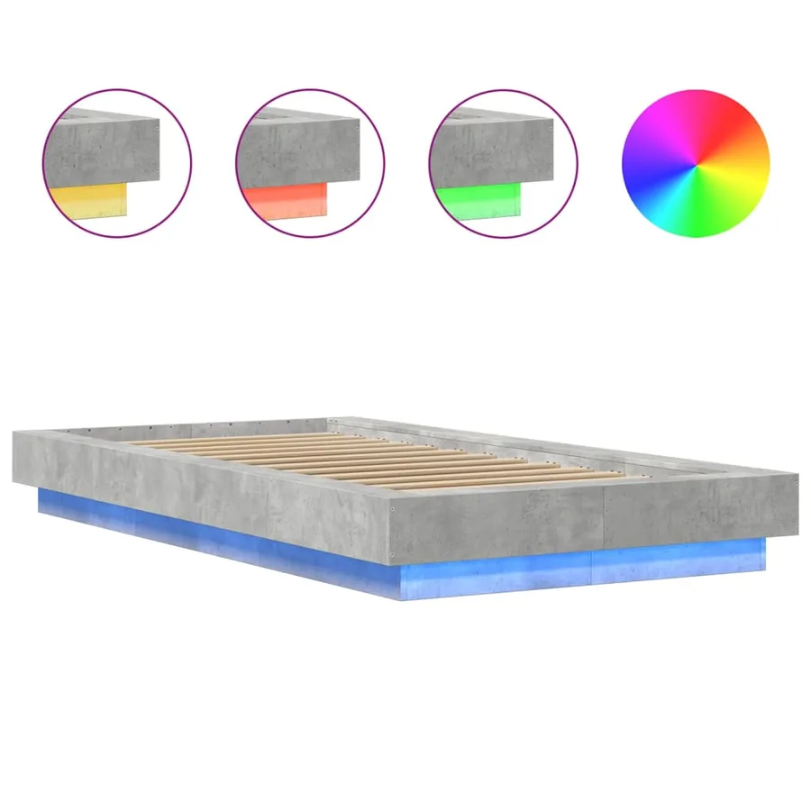 Cadre de lit et lumières LED sans matelas gris béton 90x200 cm - 8