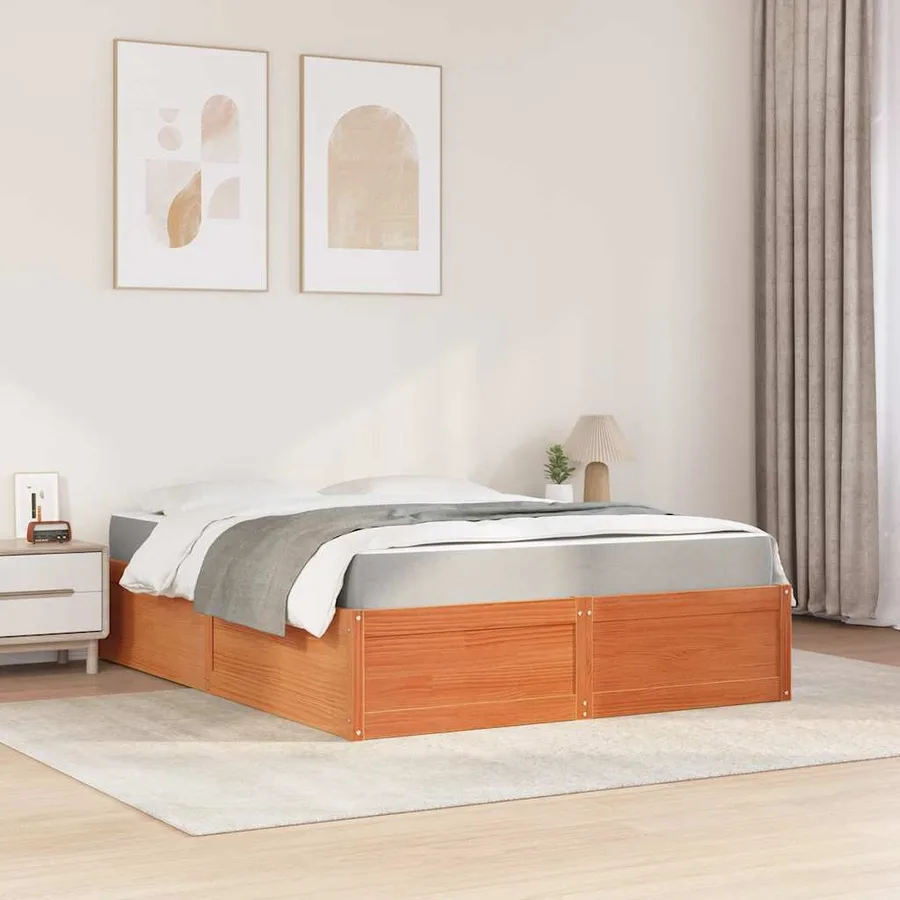 Lit avec matelas cire marron 140x200 cm bois massif de pin - 3