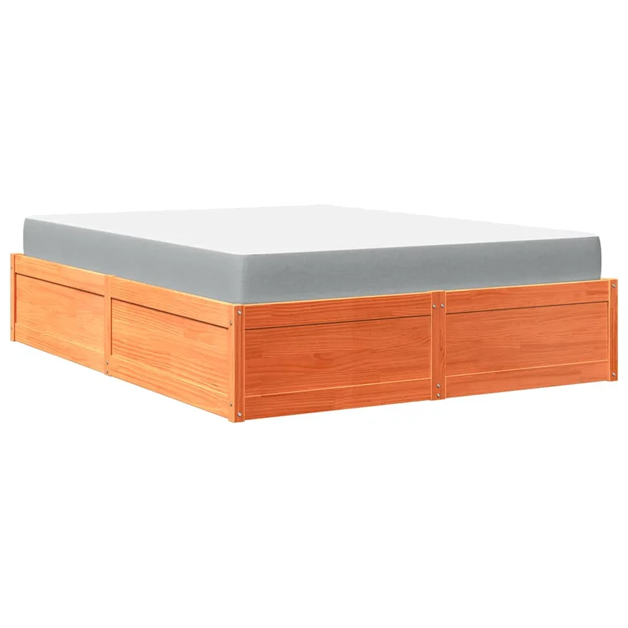 Lit avec matelas cire marron 140x200 cm bois massif de pin - 8