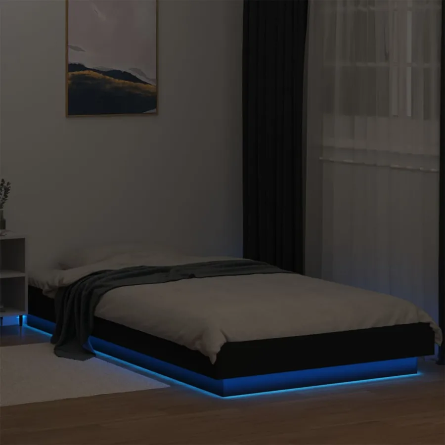 Cadre de lit avec lumières LED sans matelas noir 90x200 cm - 4