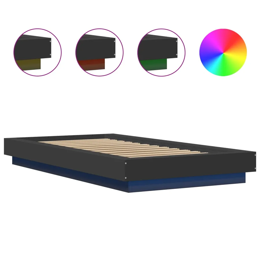 Cadre de lit avec lumières LED sans matelas noir 90x200 cm - 8