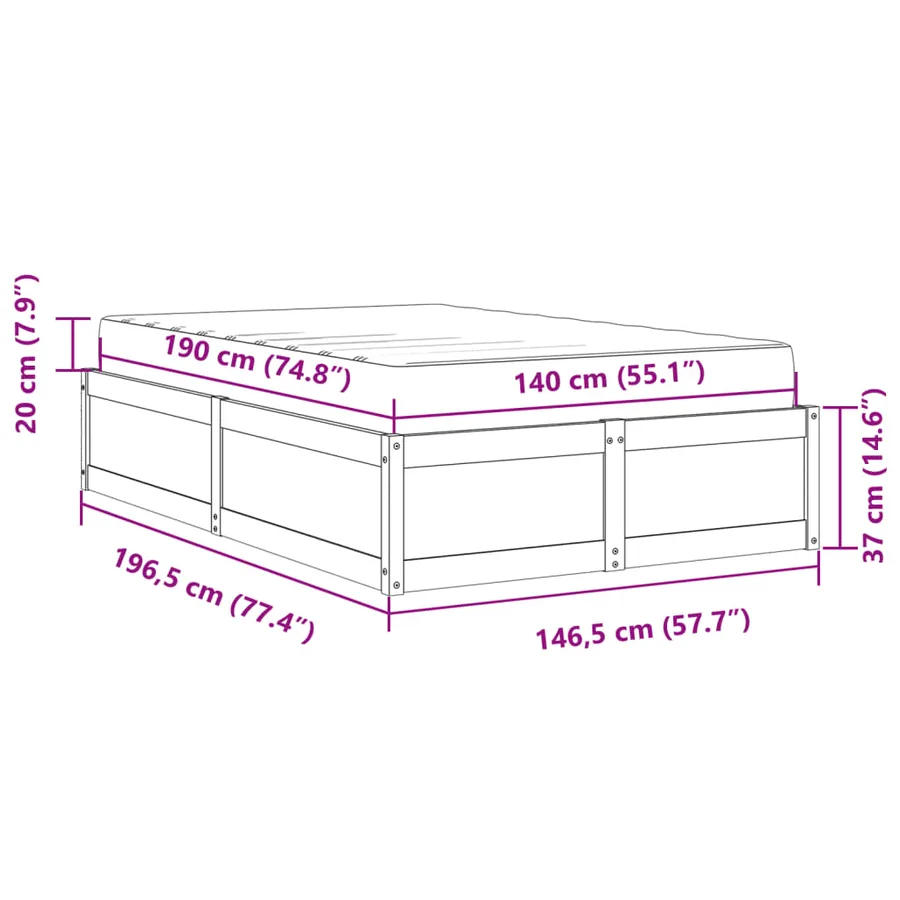 Lit avec matelas cire marron 140x190 cm bois massif de pin - 13