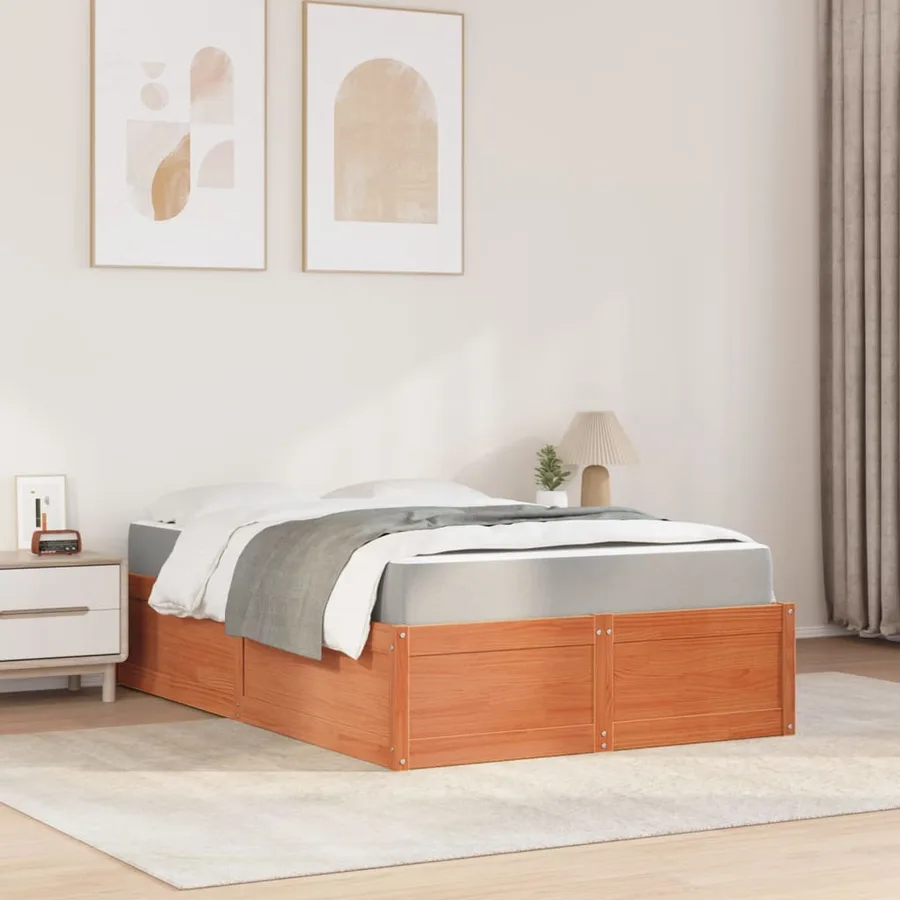 Lit avec matelas cire marron 140x190 cm bois massif de pin - 3
