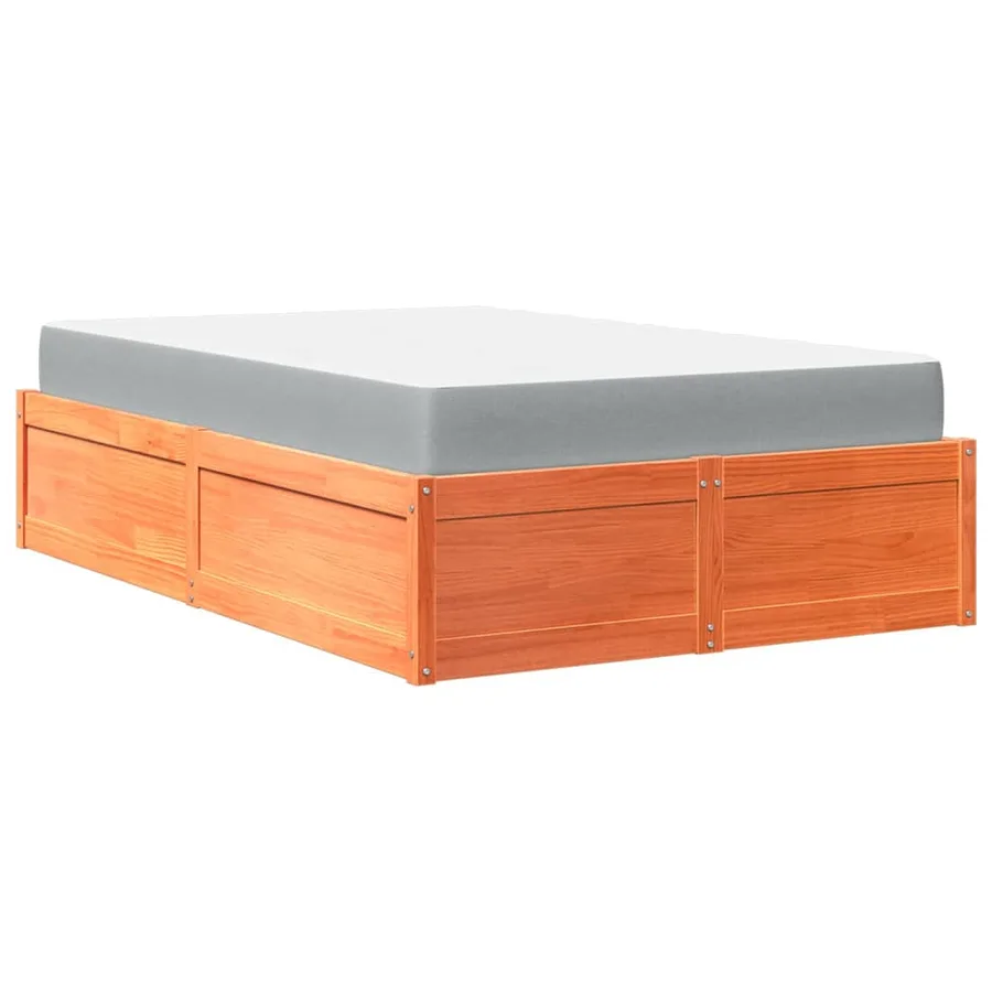 Lit avec matelas cire marron 140x190 cm bois massif de pin - 8