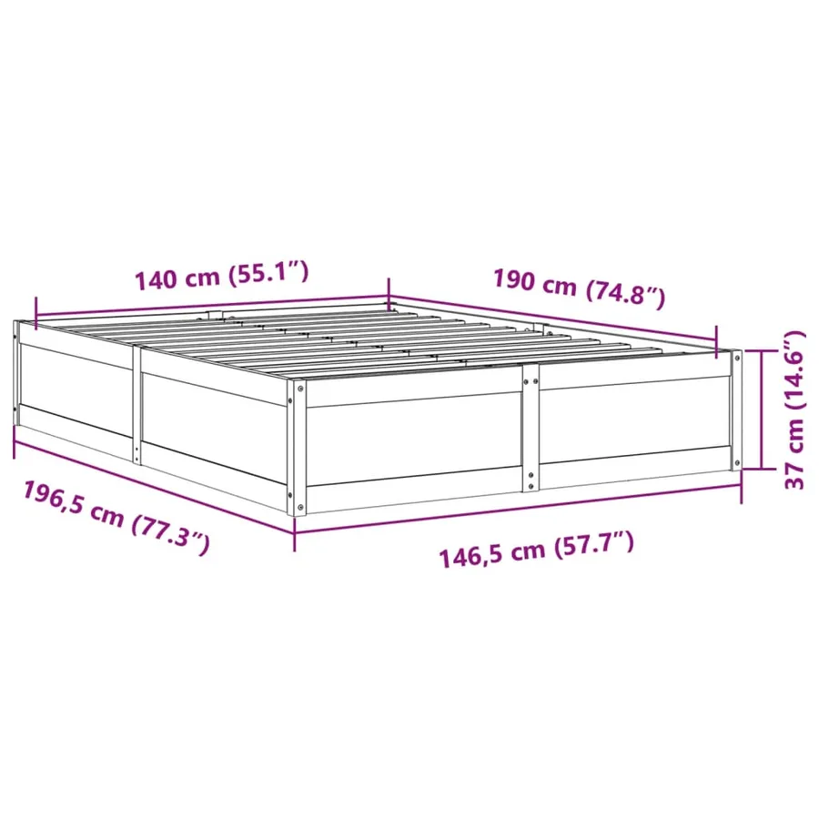 Cadre de lit sans matelas cire marron 140x190cm bois pin massif - 9