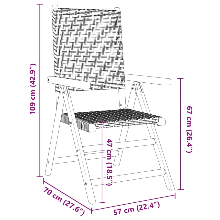 Chaises inclinables de jardin lot de 6 beige rotin bois massif - 10