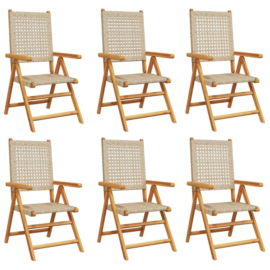 Chaises inclinables de jardin lot de 6 beige rotin bois massif - 2