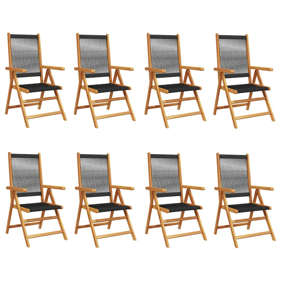 Chaises inclinables de jardin lot de 8 noir bois massif acacia - 2