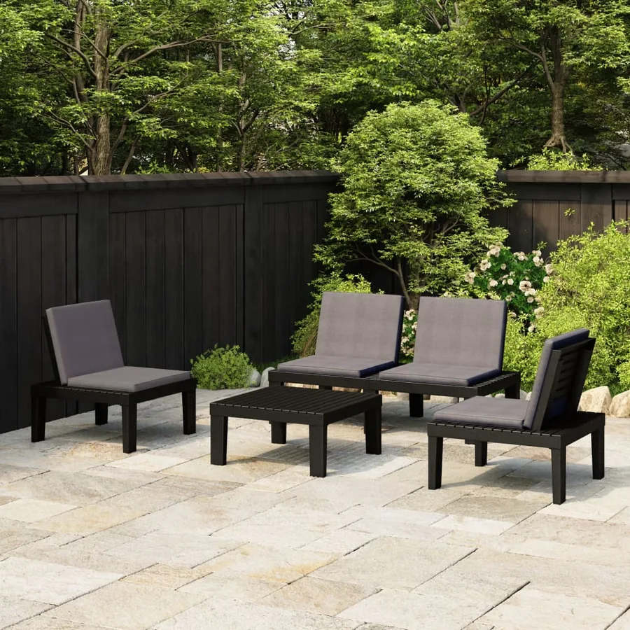 Salon de jardin 4 pcs avec coussins Plastique Gris