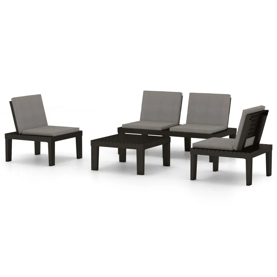 Salon de jardin 4 pcs avec coussins Plastique Gris - 2