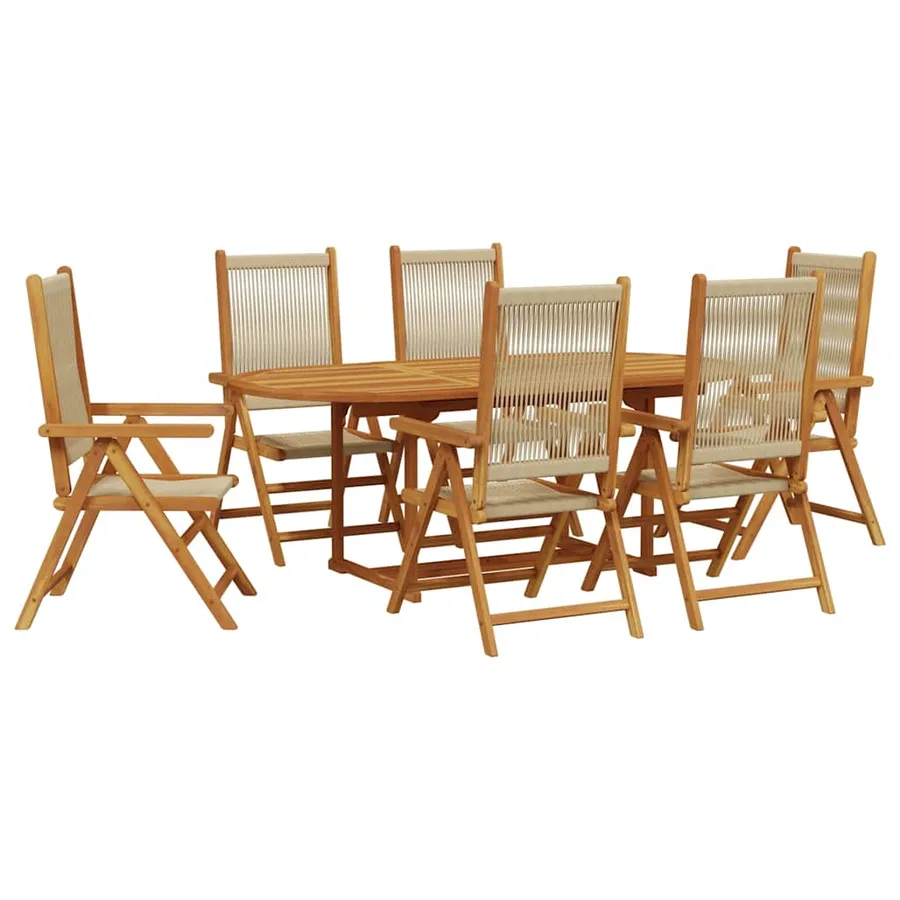 Ensemble à Manger de jardin 7pcs beige polypropylène et bois - 2