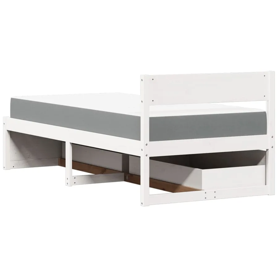 Lit avec tiroirs et matelas blanc 90x200 cm bois massif de pin - 6