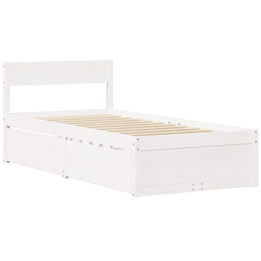 Lit avec tiroirs et matelas blanc 90x200 cm bois massif de pin - 7