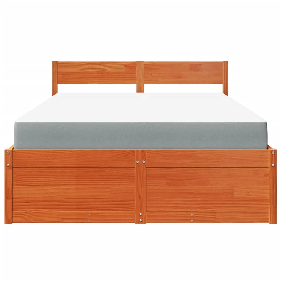 Lit avec tiroirs/matelas cire marron 120x200 cm bois massif pin - 4