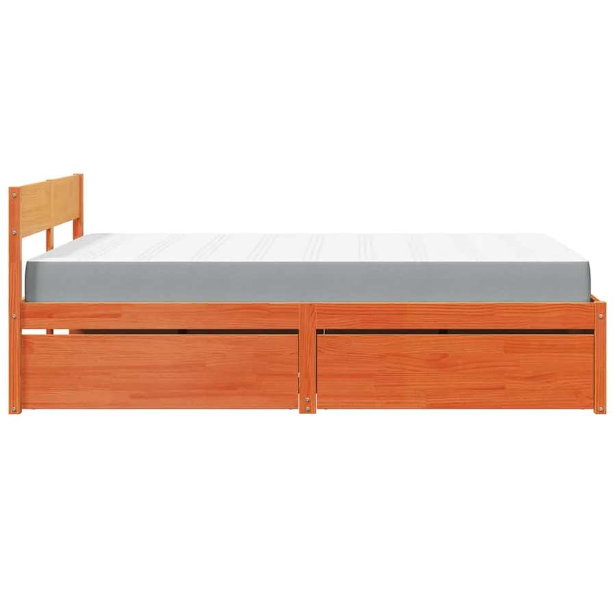 Lit avec tiroirs/matelas cire marron 120x200 cm bois massif pin - 5