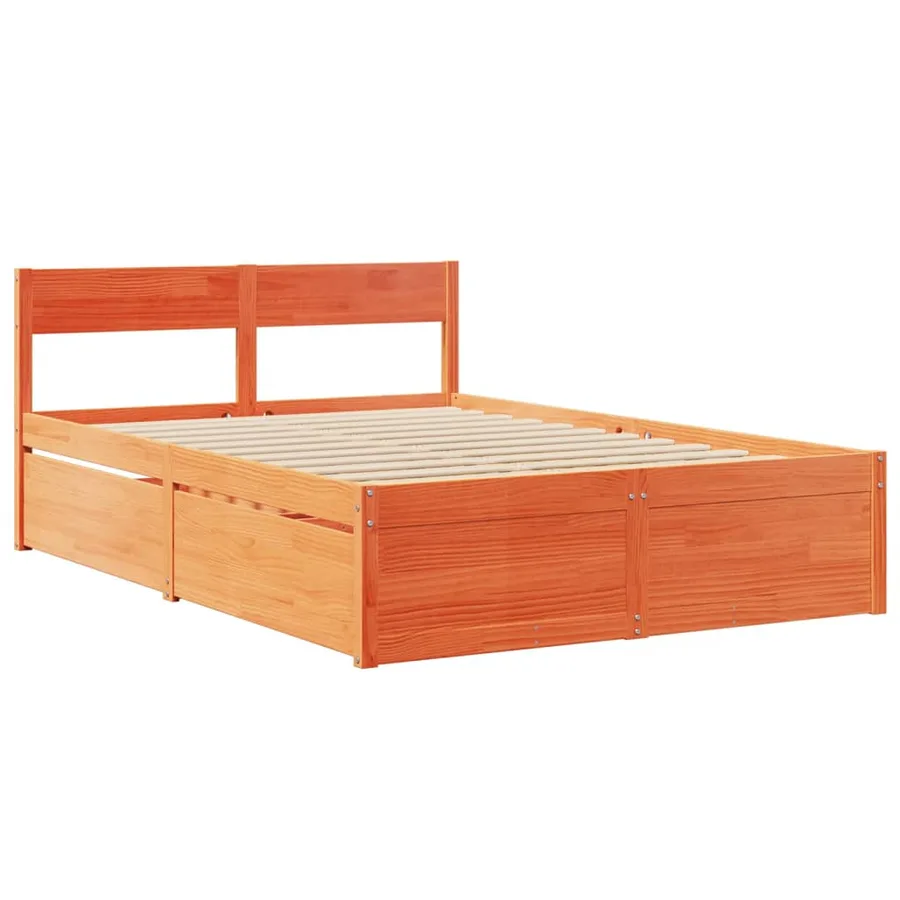 Lit avec tiroirs/matelas cire marron 120x200 cm bois massif pin - 7