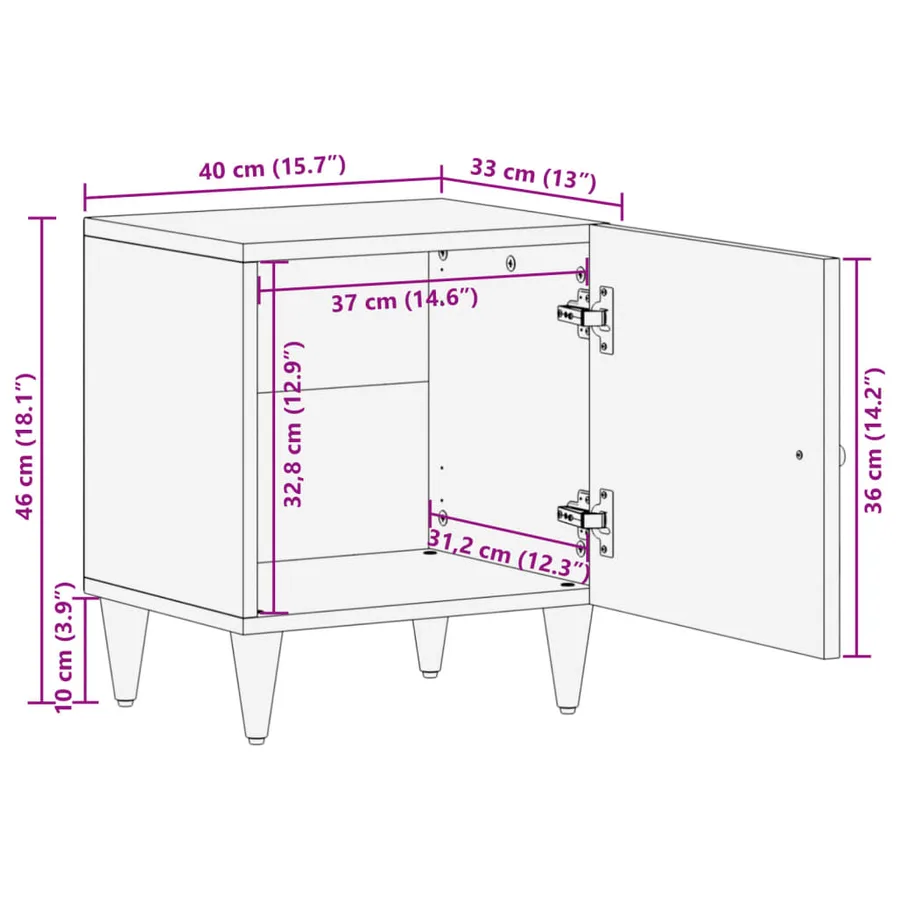 Table de chevet 40x33x46 cm Bois de manguier solide - 12