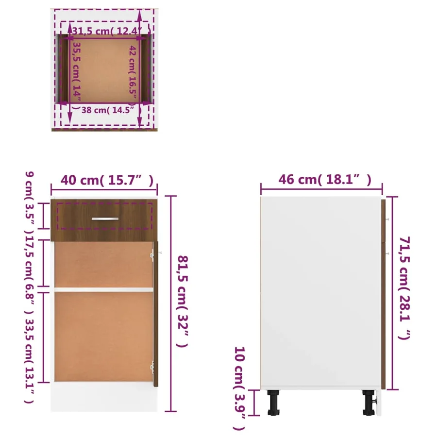 Armoire à tiroirs "Lyon" Chêne brun 40 x 46 x 81,5 cm Bois d'ingénierie - 12