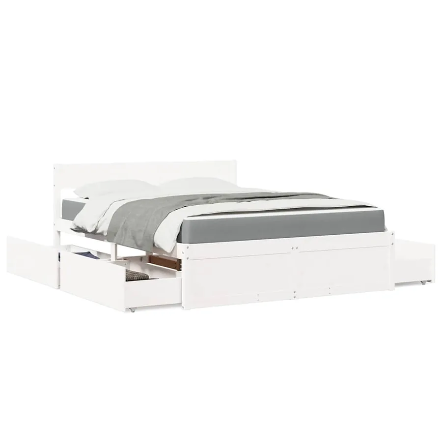 Lit avec tiroirs et matelas blanc 140x200 cm bois massif de pin