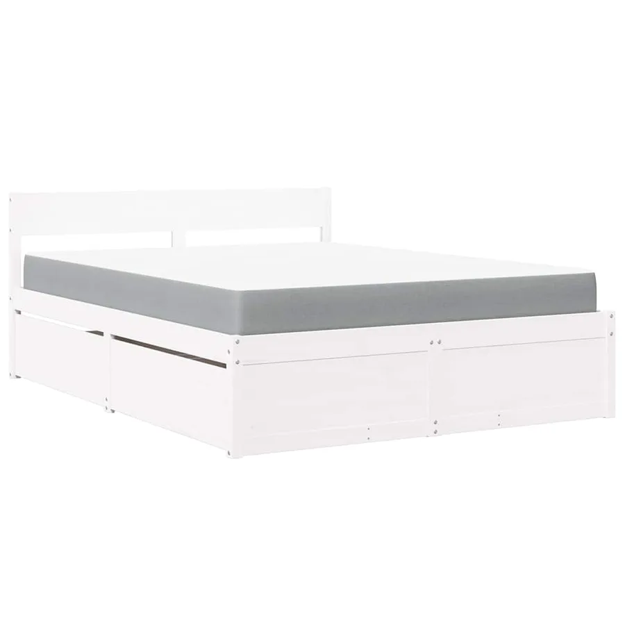 Lit avec tiroirs et matelas blanc 140x200 cm bois massif de pin - 2