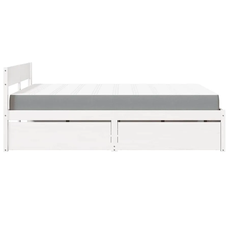 Lit avec tiroirs et matelas blanc 140x200 cm bois massif de pin - 5