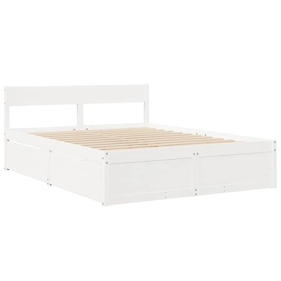 Lit avec tiroirs et matelas blanc 140x200 cm bois massif de pin - 7