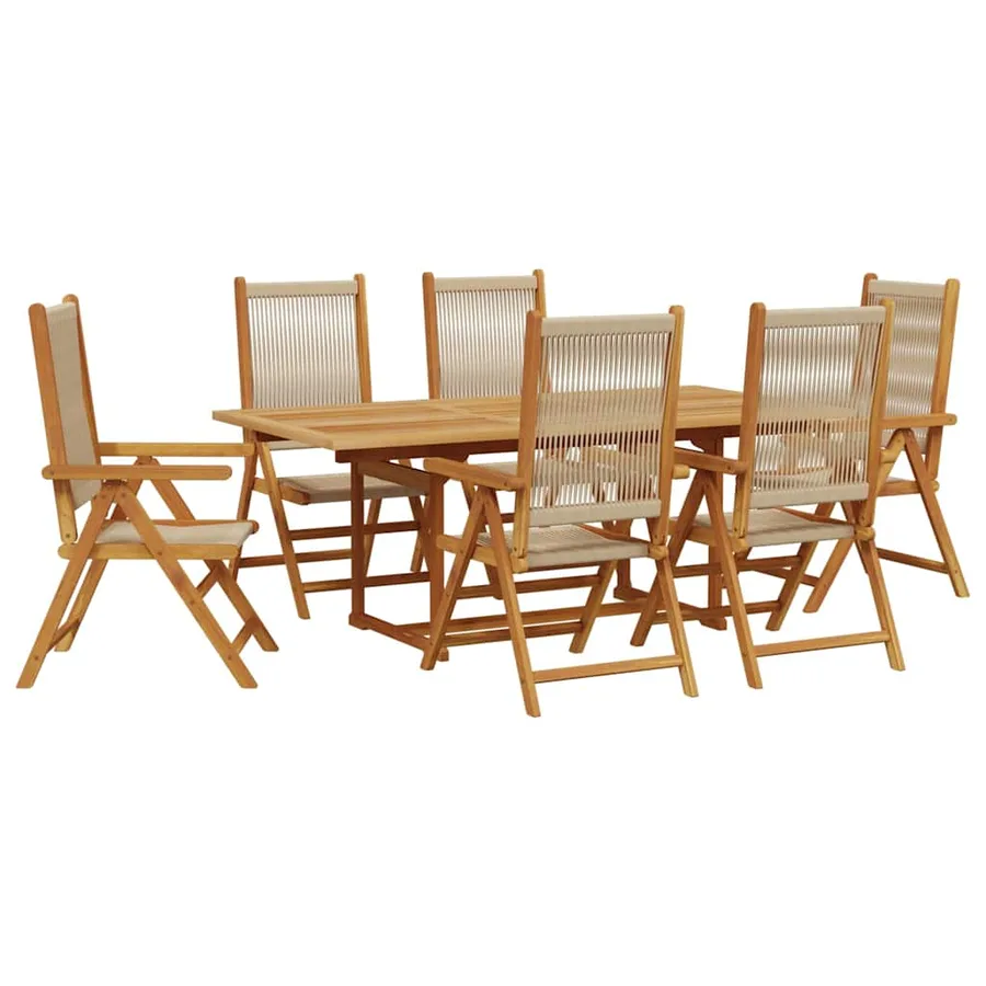 Ensemble à Manger de jardin 7 pcs beige polypropylène et bois - 2