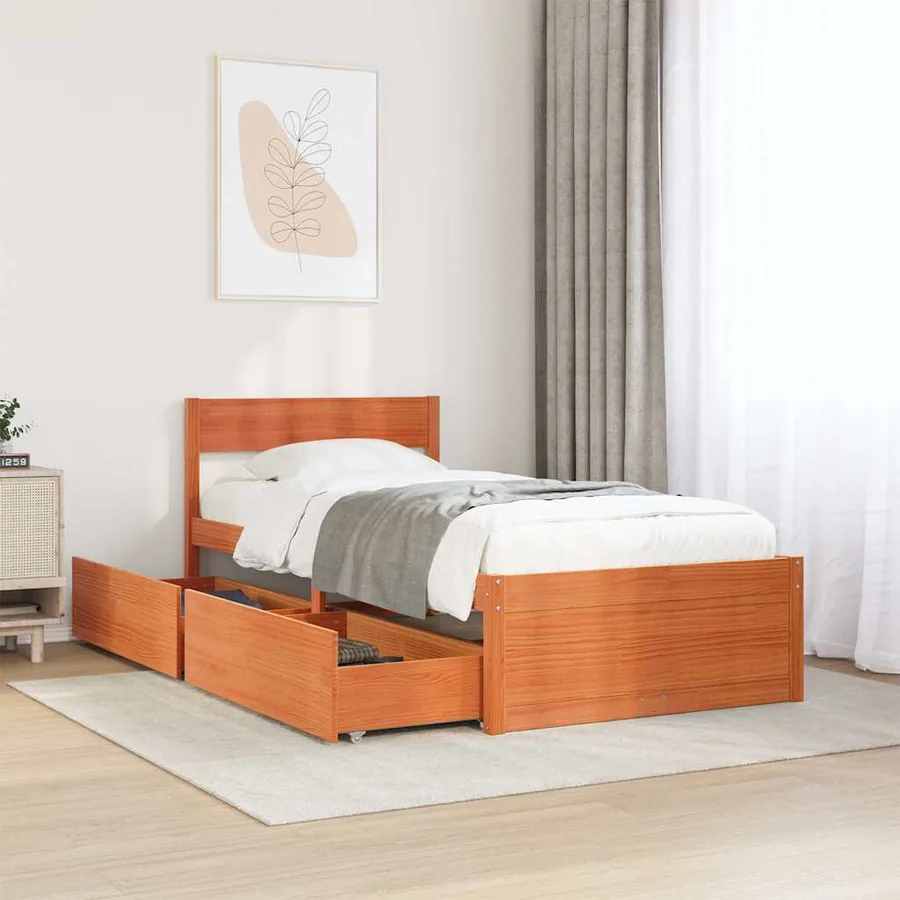 Cadre de lit sans matelas cire marron 90x200 cm bois pin massif