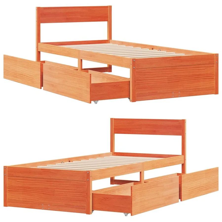 Cadre de lit sans matelas cire marron 90x200 cm bois pin massif - 7