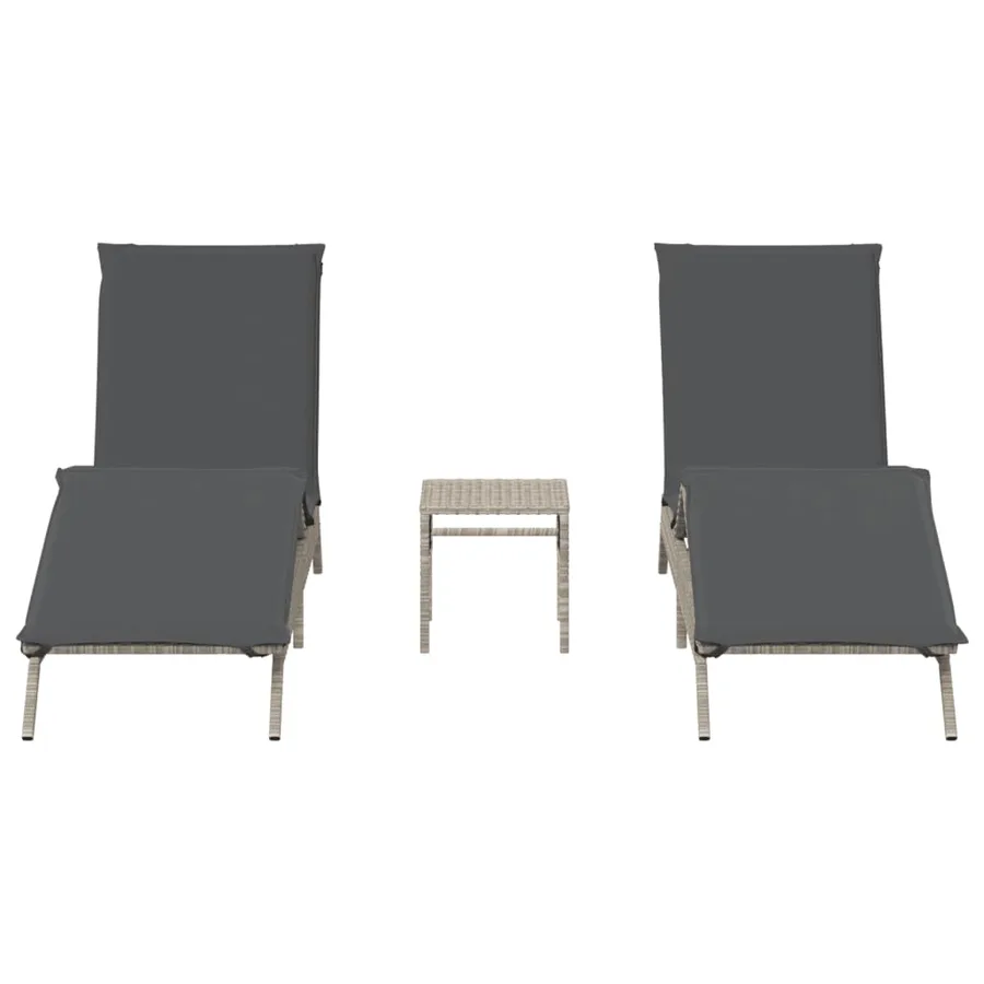 Chaises longues lot de 2 avec table gris clair résine tressée - 4