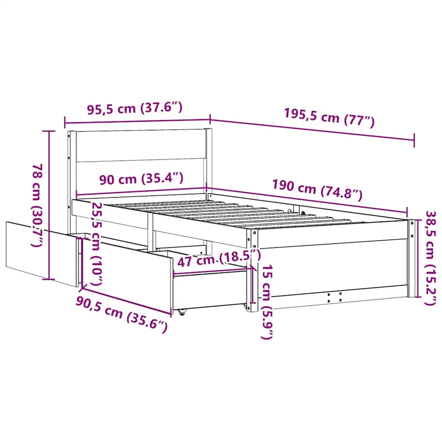 Cadre de lit sans matelas cire marron 90x190 cm bois pin massif - 10