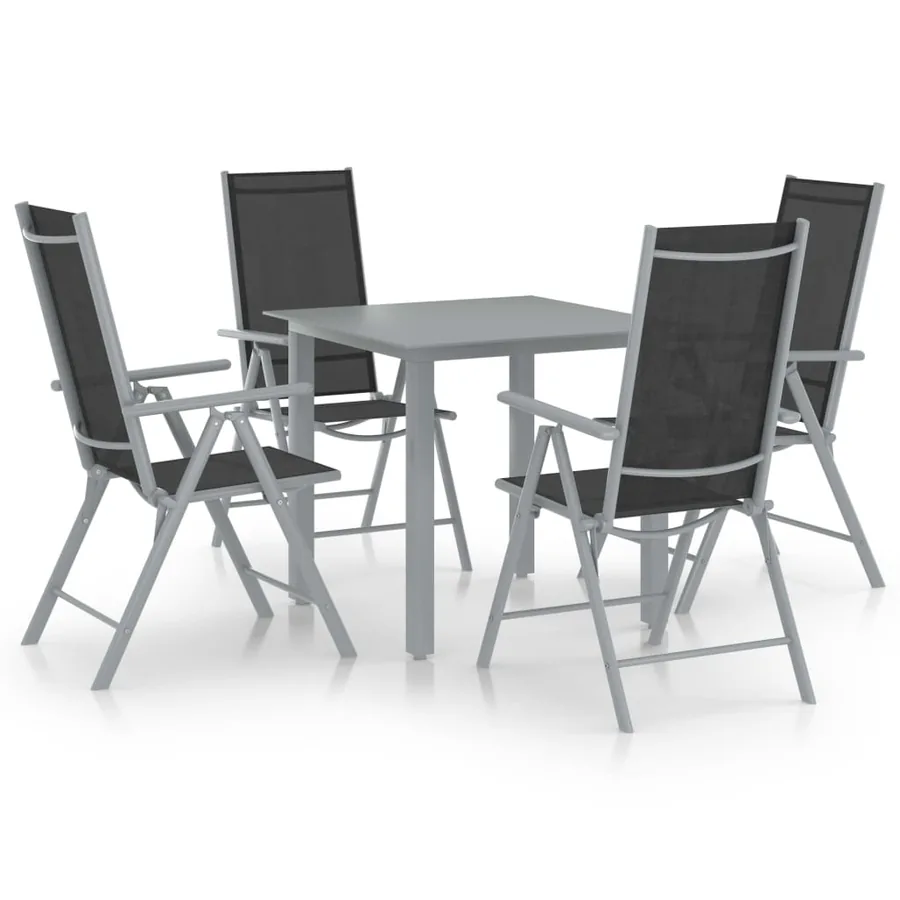 Ensemble à manger de jardin 5 pcs aluminium argenté et noir