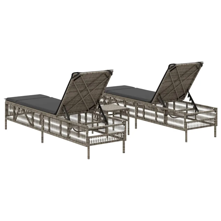 Chaises longues lot de 2 avec table gris résine tressée - 5