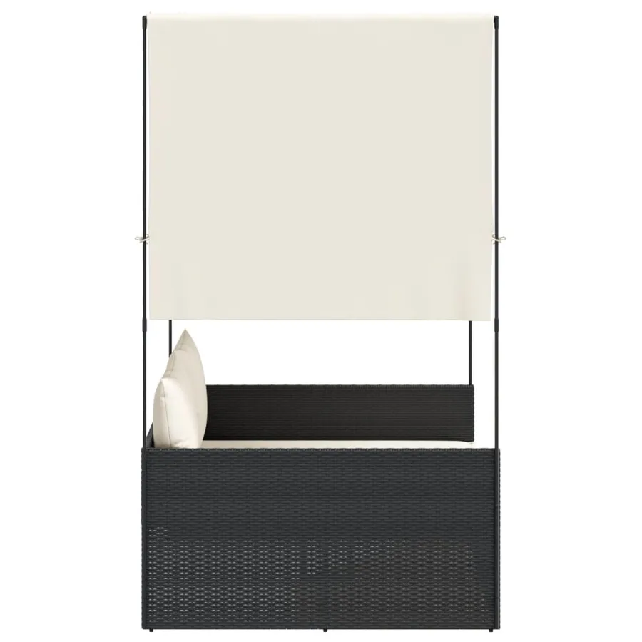 Chaise longue double avec toit et rideaux noir résine tressée - 4