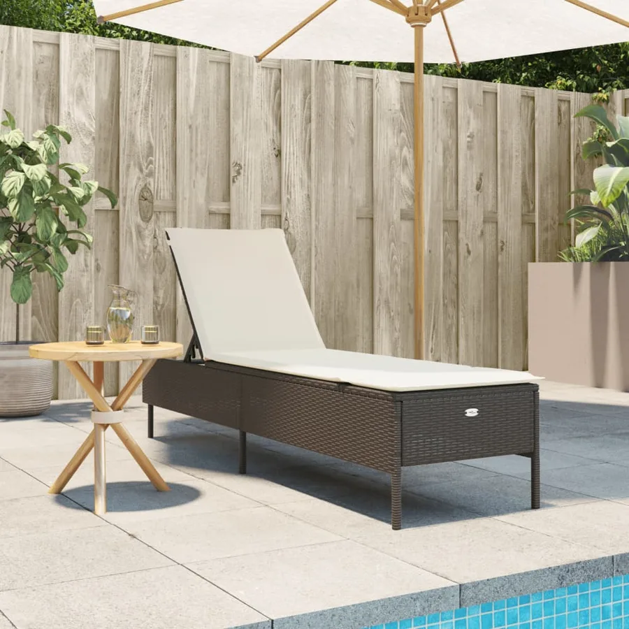Chaise longue avec coussin marron résine tressée - 3