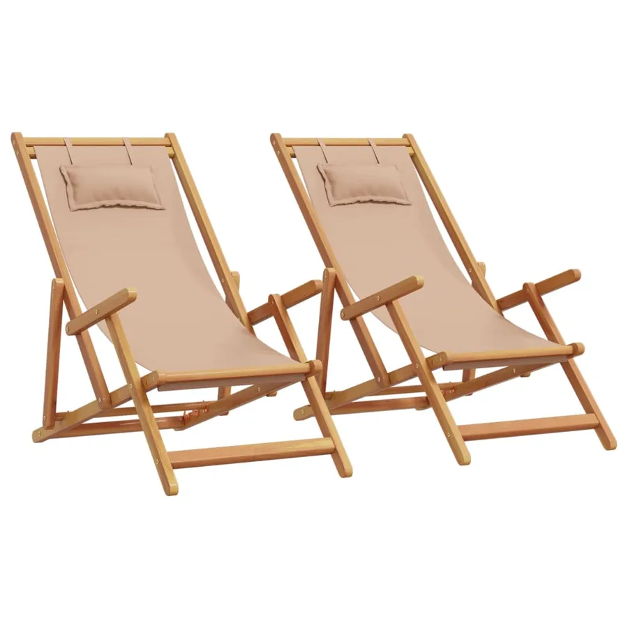 Chaises de plage pliantes lot de 2 taupe tissu et bois massif - 2