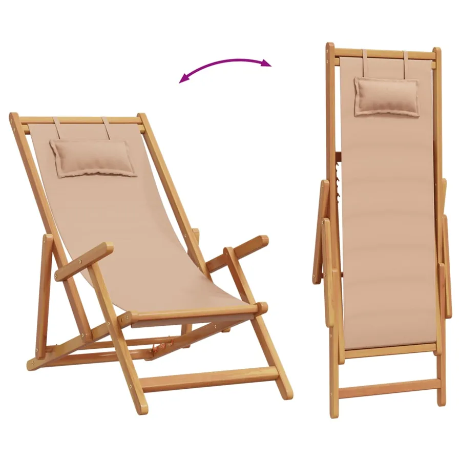 Chaises de plage pliantes lot de 2 taupe tissu et bois massif - 7
