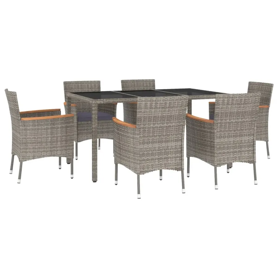 Ensemble à manger jardin et coussins 7 pcs gris rotin - 2