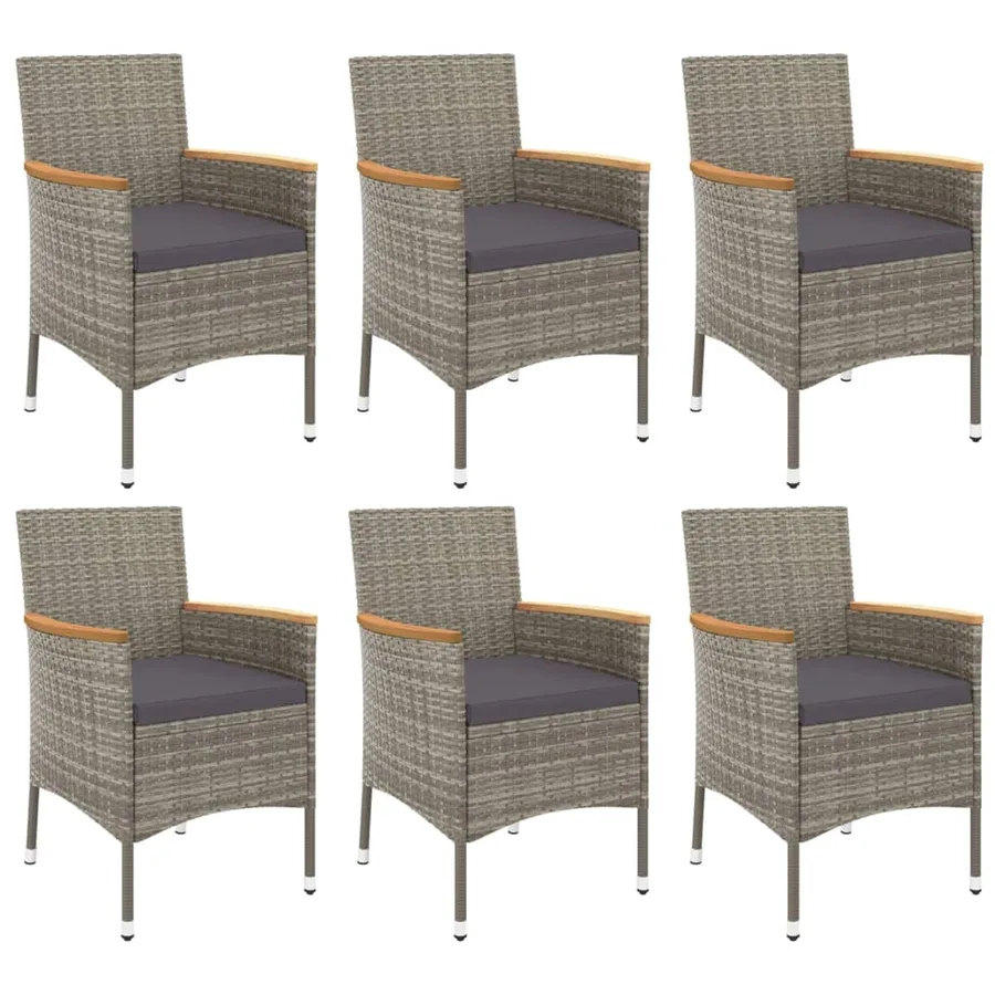Ensemble à manger jardin et coussins 7 pcs gris rotin - 3