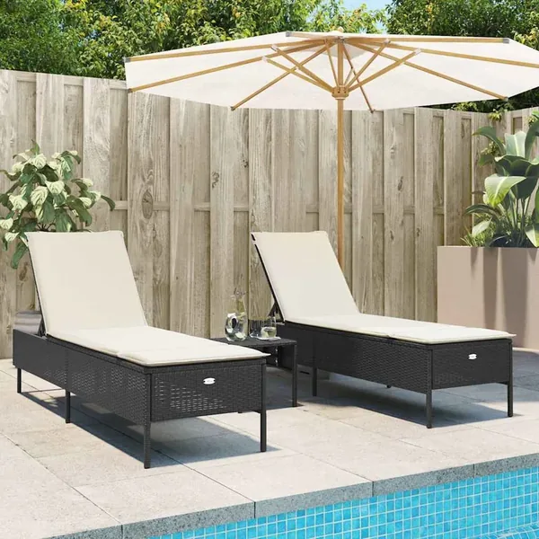 Chaises longues avec coussins lot de 2 noir résine tressée