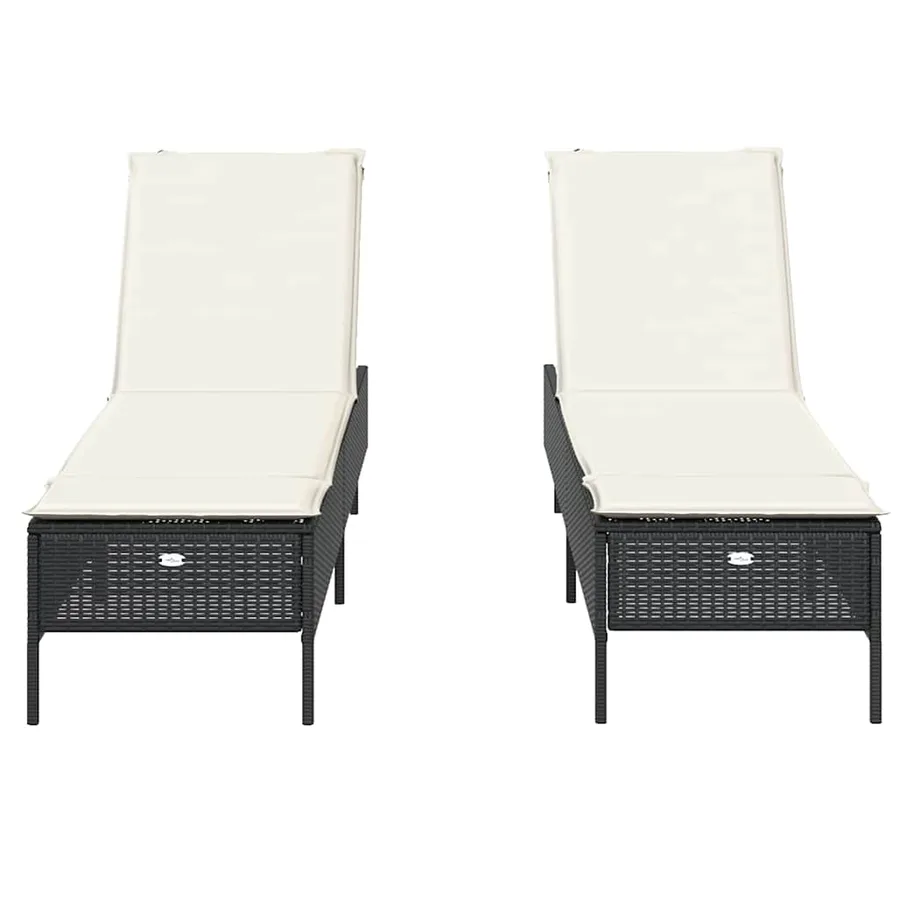 Chaises longues avec coussins lot de 2 noir résine tressée - 5