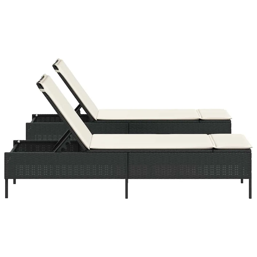 Chaises longues avec coussins lot de 2 noir résine tressée - 6
