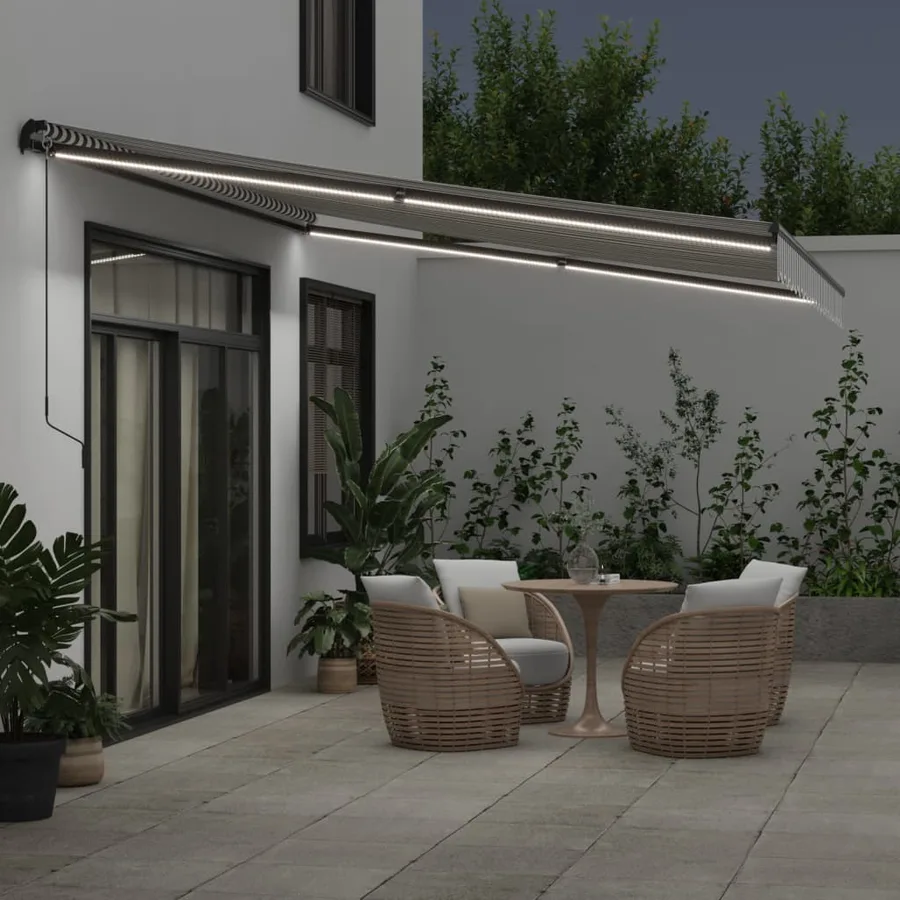Auvent manuel rétractable avec LED anthracite blanc 450x350 cm - 3