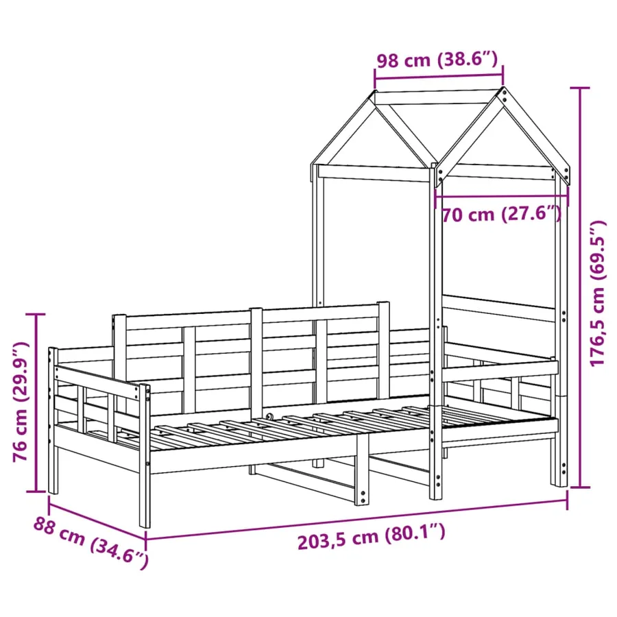 Lit de jour avec toit sans matelas blanc 80x200 cm bois massif - 12