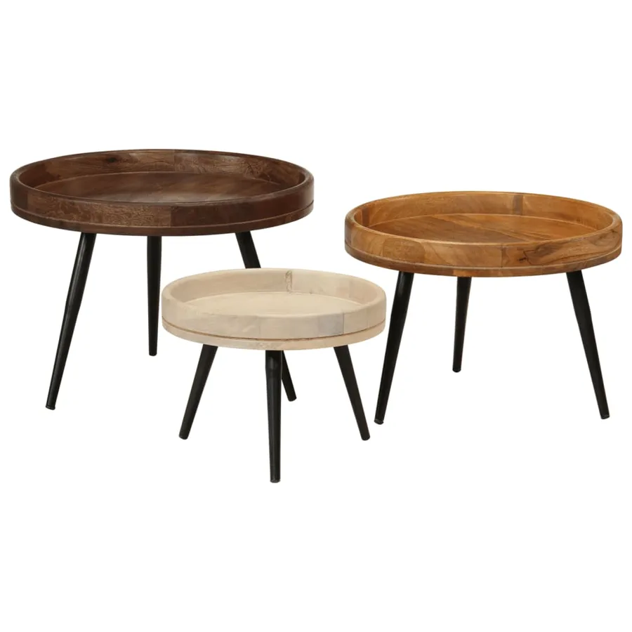 Tables basses rondes 3 pcs bois de manguier massif - 10